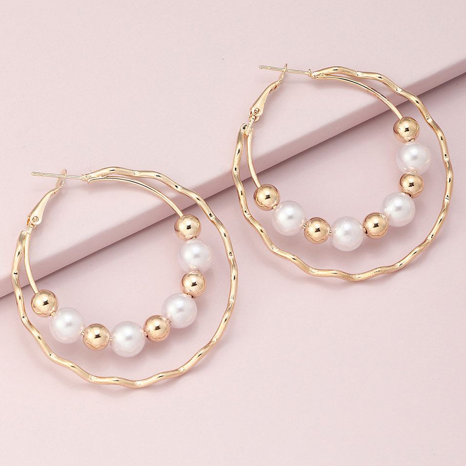 Gold jewelry,Pearl Beads Design Circle Shape Gold Earrings