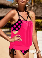 Hot Pink swimwear,Dot swimwear,ROTITA Polka Dot Tie Hot Pink Tankini Set