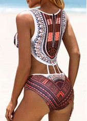 Pink swimwear,Tribal swimwear,ROTITA Ladder Cutout Pink African Tribal Print One Piece Swimwear