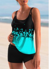 Rotita Ombre Cyan Tankini-Oberteil mit Blumendruck-Kein Boden