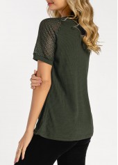 Plain Color tops,Army Green Waffle Knit Lace Patchwork T Shirt