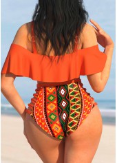 Orange swimwear,Tribal swimwear,ROTITA Tribal Print High Waisted Orange Bikini Set