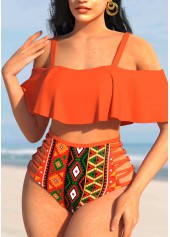 Orange swimwear,Tribal swimwear,ROTITA Tribal Print High Waisted Orange Bikini Set