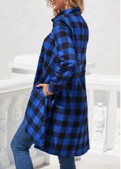 Royal Blue tops,Plaid tops,ROTITA Double Side Plaid Pockets Royal Blue Blouse