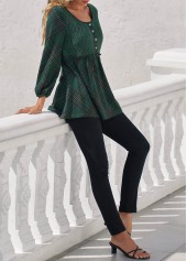 Blackish Green tops,Plaid tops,ROTITA Blackish Green Stringy Selvedge Plaid Lace Stitching Blouse