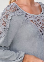 Light Grey Marl tops,Plain Color tops,ROTITA Grey Marl Lace Panel Long Sleeve T Shirt