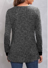 Dark Grey Marl tops,Plain Color tops,ROTITA Decorative Button Dark Grey Marl V Neck T Shirt