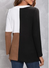 Black tops,Contrast Color tops,ROTITA Decorative Button Black V Neck T Shirt