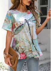 Dragonfly Print Short Sleeve Green T Shirt