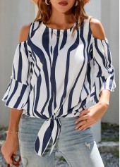 3/4 Sleeve Tie Front Cold Shoulder T Shirt