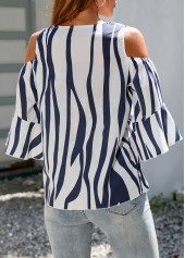 Multi Color tops,Animal Print tops,3/4 Sleeve Tie Front Cold Shoulder T Shirt