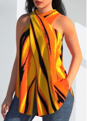 Ginger tops,Striped tops,ROTITA Striped Ginger Cross Halter Tank Top