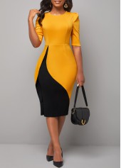 Ginger dresses,Plain Color dresses,ROTITA Ginger Round Neck Half Sleeve Dress