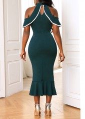 Turquoise dresses,Plain Color dresses,Contrast Turquoise Cold Shoulder Mermaid Dress