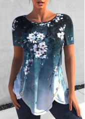 ROTITA Decorative Button Light Blue T Shirt