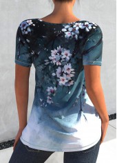 Floral tops,ROTITA Decorative Button Light Blue T Shirt