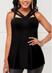 ROTITA Cross Strap Black Fold Tank Top