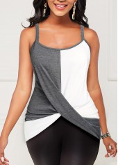 ROTITA Twist Hem Grey Contrast Camisole Top