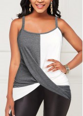 Grey tops,Plain Color tops,ROTITA Twist Hem Grey Contrast Camisole Top