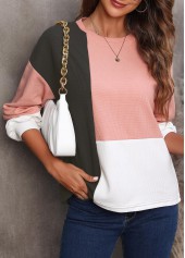 Light Pink tops,Contrast Color tops,Contrast Light Pink Long Sleeve Sweatshirt