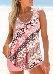 ROTITA Floral Print Pink Cross Strap Tankini Set