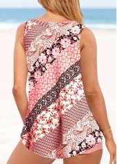 Pink swimwear,Floral swimwear,ROTITA Floral Print Pink Cross Strap Tankini Set