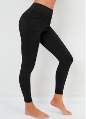Black bottoms,Plain Color bottoms,Double Side Pockets High Waisted Black Leggings
