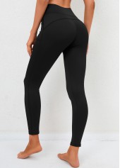 Black bottoms,Plain Color bottoms,Double Side Pockets High Waisted Black Leggings