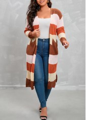 Multi Color plus size,Contrast Color plus size,Plus Size Double Side Pockets Multi Color Cardigan