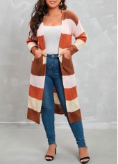 Multi Color plus size,Contrast Color plus size,Plus Size Double Side Pockets Multi Color Cardigan