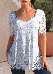 ROTITA White Half Sleeve Lace T Shirt