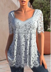 ROTITA Half Sleeve Lace Light Grey T Shirt