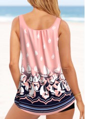 Light Pink swimwear,Geometric swimwear,ROTITA Sailboat Print Wide Strap Light Pink Tankini Top