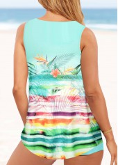 ROTITA Tropical Print Light Green Cross Strap Tankini Top-No Bottom