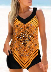 Leopard Wide Strap Orange Tankini Set