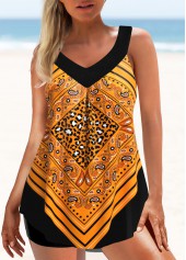 Orange swimwear,Paisley swimwear,ROTITA Leopard Wide Strap Orange Tankini Top