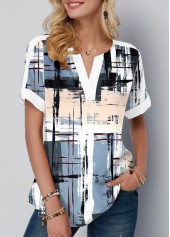 Rotita Bluse mit geometrischem Muster und Kontrasteinfassung mehrfarbig mit Schlitzkragen
