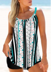 Drawstring Fold Multi Color Floral Print Tankini Set