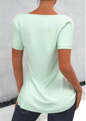 Light Green tops,Plain Color tops,ROTITA Light Green Waffle Knit Chiffon Panel T Shirt