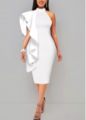 ROTITA White Flounce Mock Neck Sheath Dress