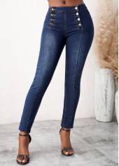 Skinny Mid Waist Denim Blue Jeans