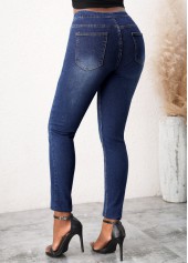 Denim Blue bottoms,Plain Color bottoms,Skinny Mid Waist Denim Blue Jeans