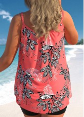 Coral plus size,Plants plus size,ROTITA Coral Red Plus Size Leaf Print Tankini Top