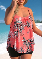 Coral plus size,Plants plus size,ROTITA Coral Red Plus Size Leaf Print Tankini Top