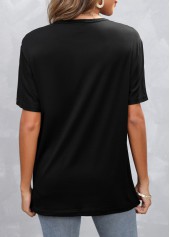 Black tops,Letter tops,Black Hot Stamping Letter Round Neck T Shirt