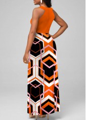 Orange dresses,Geometric dresses,Halter Orange Geometric Print Maxi Dress