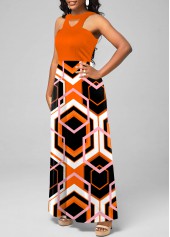 Orange dresses,Geometric dresses,Halter Orange Geometric Print Maxi Dress
