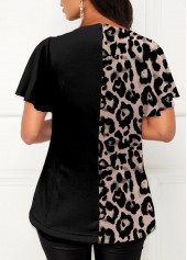 Black tops,Leopard tops,ROTITA Side Slit Leopard Black T Shirt
