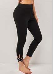 Black bottoms,Plain Color bottoms,High Waisted Petal Shape Hollow Out Black Leggings