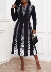 White dresses,Geometric dresses,Long Sleeve Polka Dot White Contrast Dress